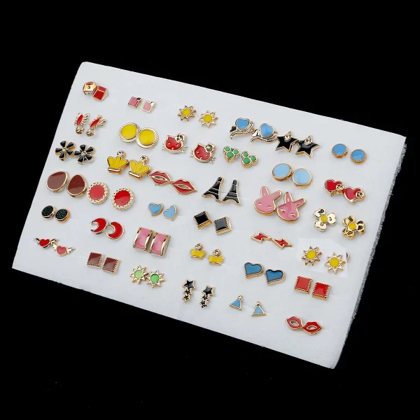 18/36Pairs Colorful Rhinestone Hollow Heart Star Flower Animal Mix Style Moon Crown Small Plastic Stud Earrings Set For Women - Image 23