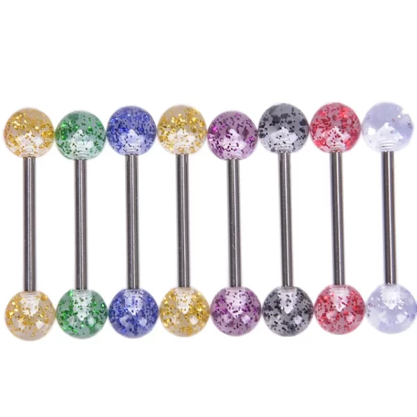 6PCS Stainless Steel Glorious Tongue Ring Bulk 14G Nipple Piercing Bar Lot Glitter Tongue Piercing Set Barbell Piercing Jewelry - Image 13