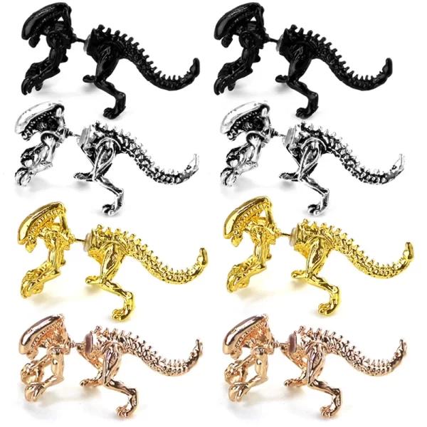 Cool Alien Earrings Black Enamel Stud Earrings For Women Animal Piercing Ear 3D Scary Dinosaur Earrings Jewelry Gifts - Image 2