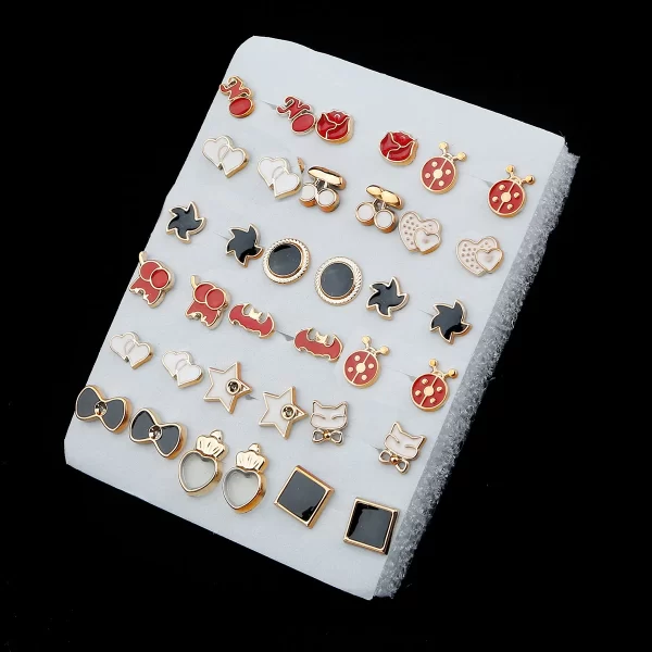 18/36Pairs Colorful Rhinestone Hollow Heart Star Flower Animal Mix Style Moon Crown Small Plastic Stud Earrings Set For Women - Image 13