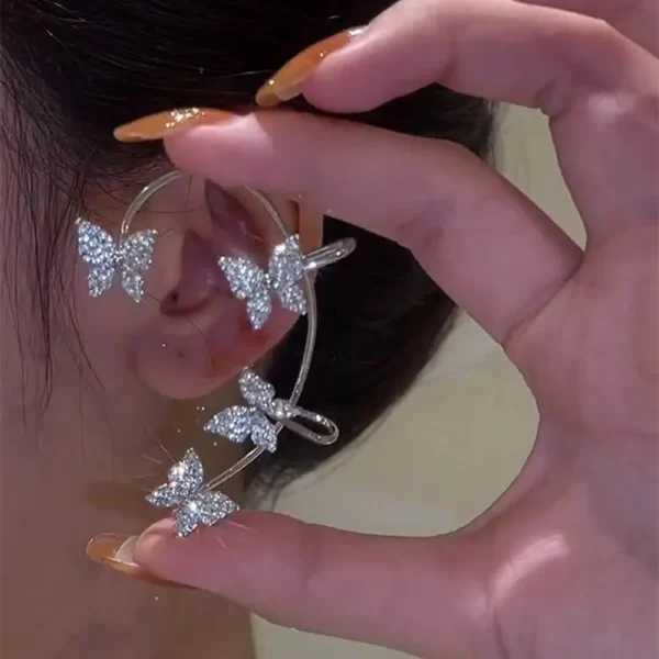 Gold Silver Color Metal Butterfly Ear Clips Without Piercing For Women Sparkling Zircon Ear Cuff Clip Earrings Wedding Jewelry - Image 4