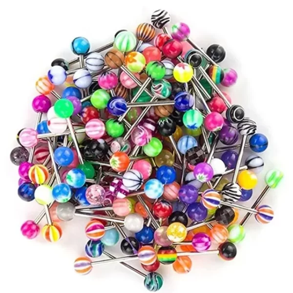 6PCS Stainless Steel Glorious Tongue Ring Bulk 14G Nipple Piercing Bar Lot Glitter Tongue Piercing Set Barbell Piercing Jewelry - Image 14