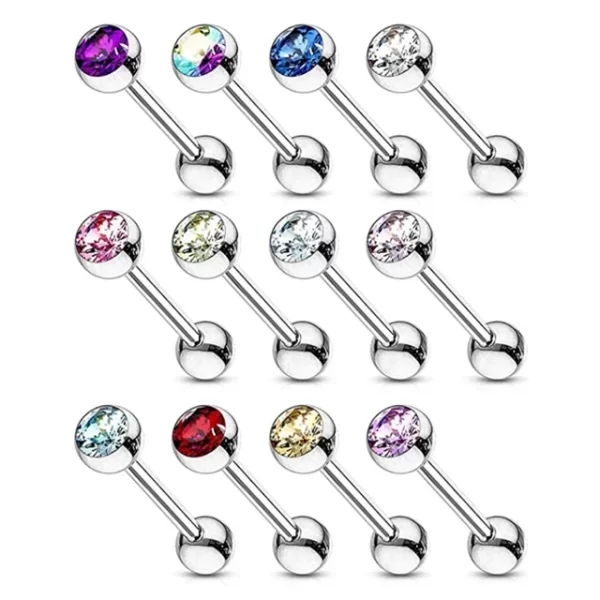 6PCS Stainless Steel Glorious Tongue Ring Bulk 14G Nipple Piercing Bar Lot Glitter Tongue Piercing Set Barbell Piercing Jewelry - Image 18