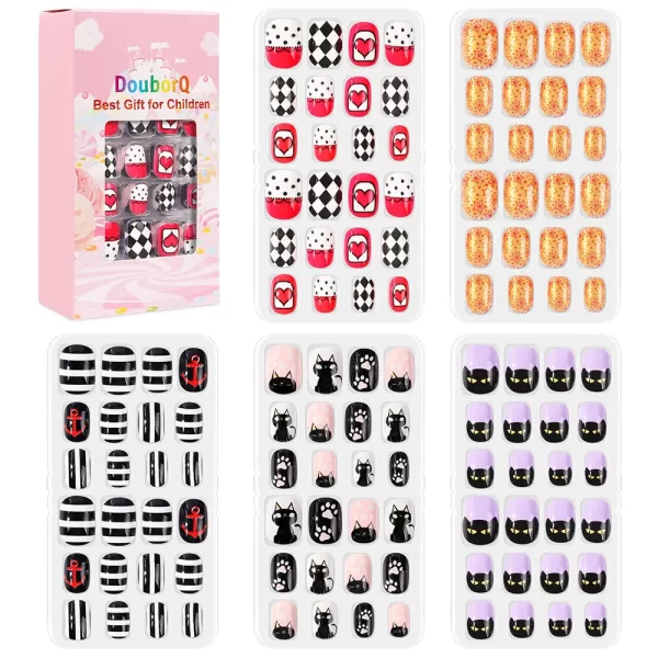 120Pcs Candy Child Nail Tips Kids False Nail Girls Cartoon Press on Nails Colorful Festival Full Cover Nails Cute Manicure Tools - Image 17