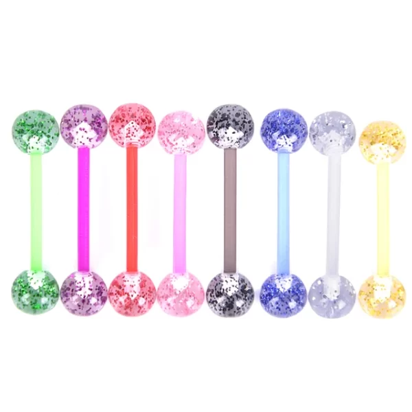6PCS Stainless Steel Glorious Tongue Ring Bulk 14G Nipple Piercing Bar Lot Glitter Tongue Piercing Set Barbell Piercing Jewelry - Image 9