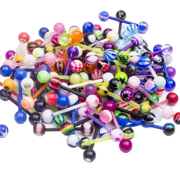 6PCS Stainless Steel Glorious Tongue Ring Bulk 14G Nipple Piercing Bar Lot Glitter Tongue Piercing Set Barbell Piercing Jewelry - Image 15
