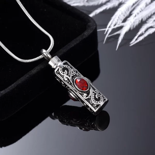 New Arriving Large Crystal Inlay Cylinder Cremation Urn Pendant Vintage Tube Shape Human Pet Memorial Cremation Necklace Casket - Image 3