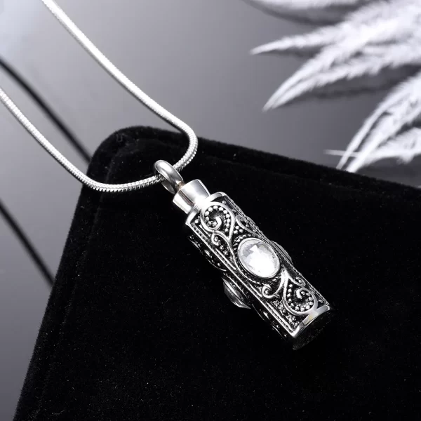 New Arriving Large Crystal Inlay Cylinder Cremation Urn Pendant Vintage Tube Shape Human Pet Memorial Cremation Necklace Casket - Image 4