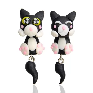 2017NEW  Fashion Cute Cartoon Black Cat Stud Earrings Set Handmade Polymer Clay Brincos Feminino 3D Aretes Fine Jewelry