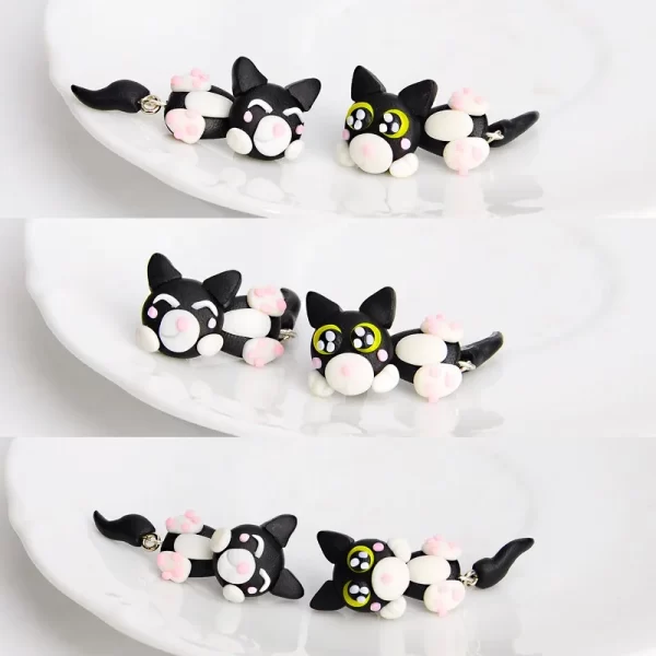 2017NEW  Fashion Cute Cartoon Black Cat Stud Earrings Set Handmade Polymer Clay Brincos Feminino 3D Aretes Fine Jewelry - Image 3