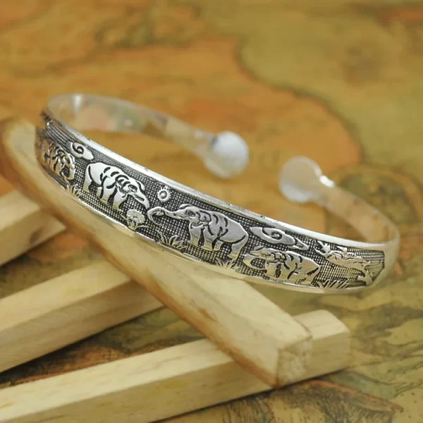 New Retro Cuff Bracelets Tibetan Silver Metal Carving Fish Elephant Flower Bangles Vintage Gypsy Jewelry Female Gifts - Image 15