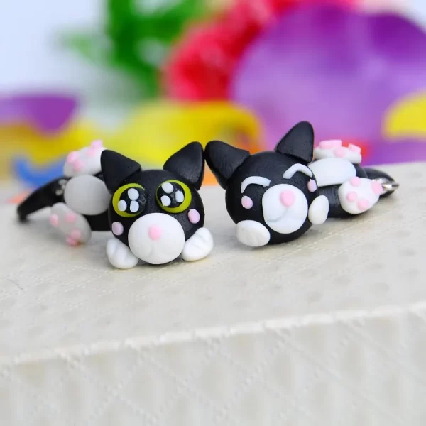 2017NEW  Fashion Cute Cartoon Black Cat Stud Earrings Set Handmade Polymer Clay Brincos Feminino 3D Aretes Fine Jewelry - Image 4