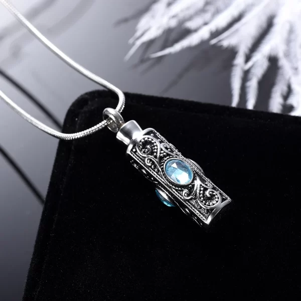 New Arriving Large Crystal Inlay Cylinder Cremation Urn Pendant Vintage Tube Shape Human Pet Memorial Cremation Necklace Casket - Image 2