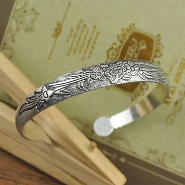 New Retro Cuff Bracelets Tibetan Silver Metal Carving Fish Elephant Flower Bangles Vintage Gypsy Jewelry Female Gifts - Image 7