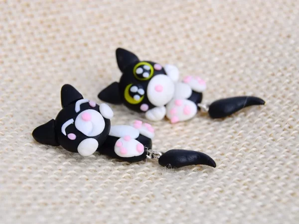 2017NEW  Fashion Cute Cartoon Black Cat Stud Earrings Set Handmade Polymer Clay Brincos Feminino 3D Aretes Fine Jewelry - Image 7