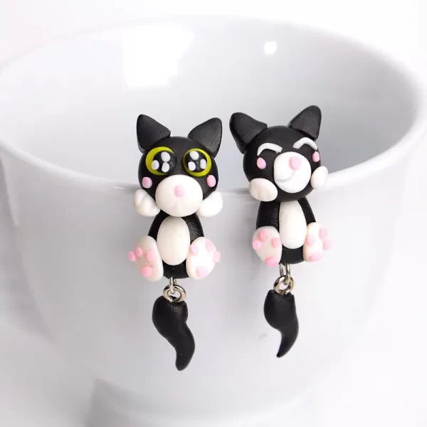 2017NEW  Fashion Cute Cartoon Black Cat Stud Earrings Set Handmade Polymer Clay Brincos Feminino 3D Aretes Fine Jewelry - Image 6