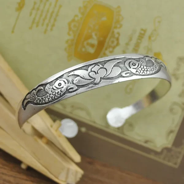 New Retro Cuff Bracelets Tibetan Silver Metal Carving Fish Elephant Flower Bangles Vintage Gypsy Jewelry Female Gifts - Image 8