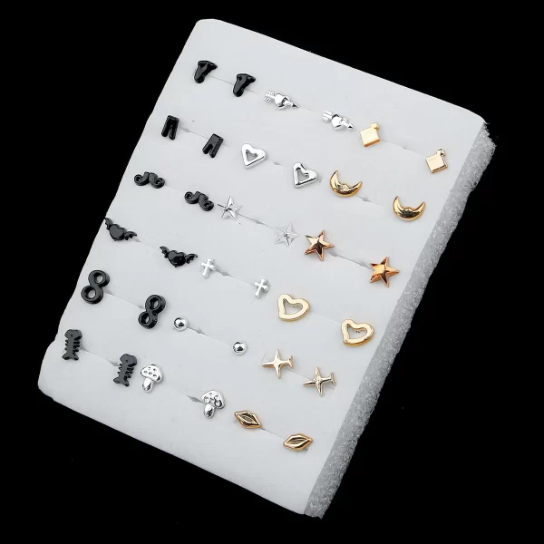 18/36Pairs Colorful Rhinestone Hollow Heart Star Flower Animal Mix Style Moon Crown Small Plastic Stud Earrings Set For Women - Image 8