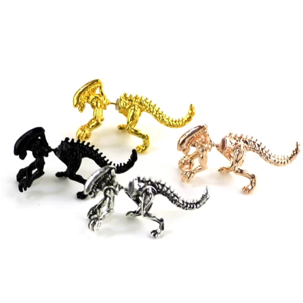 Cool Alien Earrings Black Enamel Stud Earrings For Women Animal Piercing Ear 3D Scary Dinosaur Earrings Jewelry Gifts - Image 3