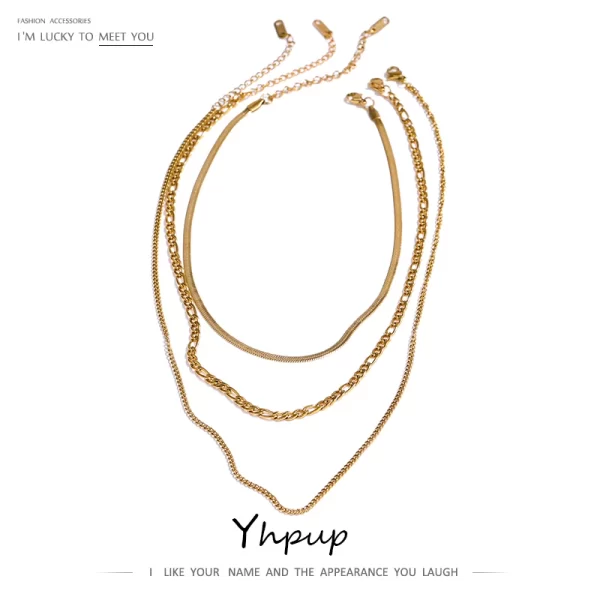 Yhpup Stainless Steel Chain Layered Necklace Separated Set for Women Statement Golden Metalic Waterproof Collar Necklace Jewelry - Image 2