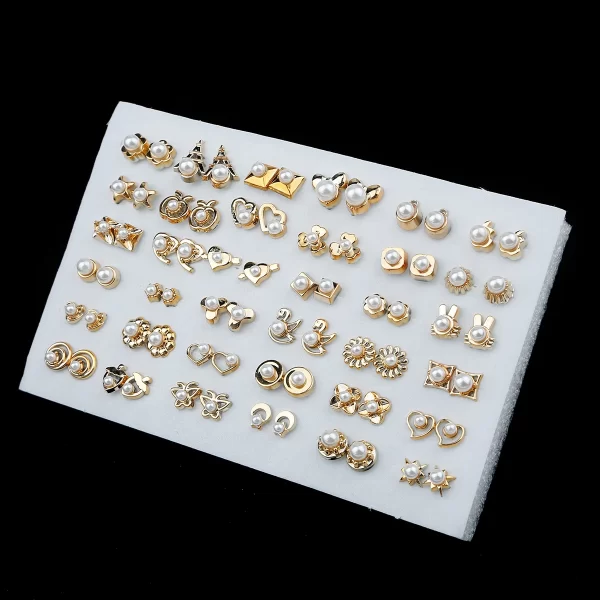 18/36Pairs Colorful Rhinestone Hollow Heart Star Flower Animal Mix Style Moon Crown Small Plastic Stud Earrings Set For Women - Image 21