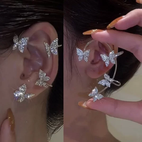 Gold Silver Color Metal Butterfly Ear Clips Without Piercing For Women Sparkling Zircon Ear Cuff Clip Earrings Wedding Jewelry - Image 2