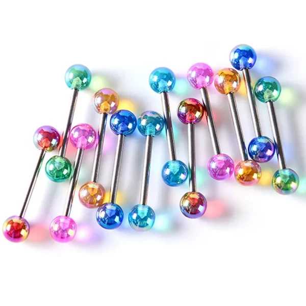 6PCS Stainless Steel Glorious Tongue Ring Bulk 14G Nipple Piercing Bar Lot Glitter Tongue Piercing Set Barbell Piercing Jewelry - Image 12