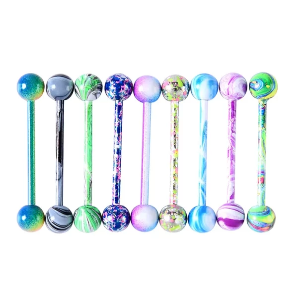 6PCS Stainless Steel Glorious Tongue Ring Bulk 14G Nipple Piercing Bar Lot Glitter Tongue Piercing Set Barbell Piercing Jewelry - Image 23