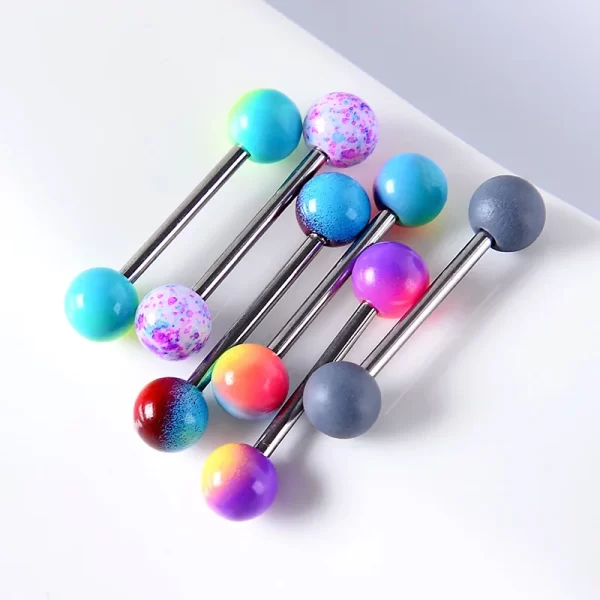 6PCS Stainless Steel Glorious Tongue Ring Bulk 14G Nipple Piercing Bar Lot Glitter Tongue Piercing Set Barbell Piercing Jewelry - Image 4