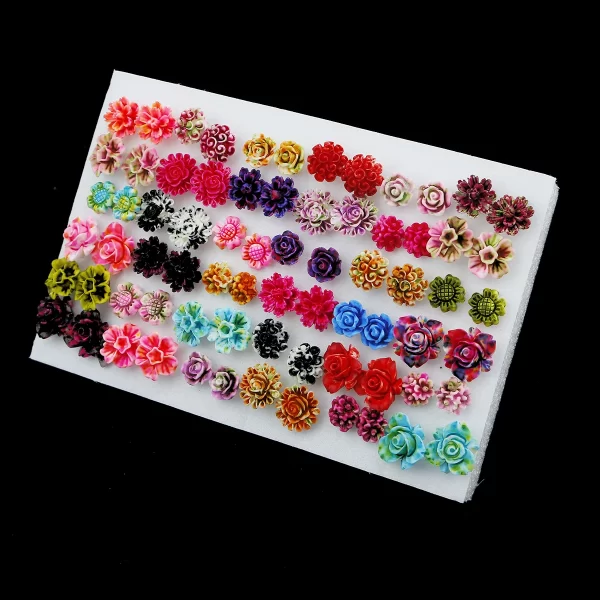 18/36Pairs Colorful Rhinestone Hollow Heart Star Flower Animal Mix Style Moon Crown Small Plastic Stud Earrings Set For Women - Image 25