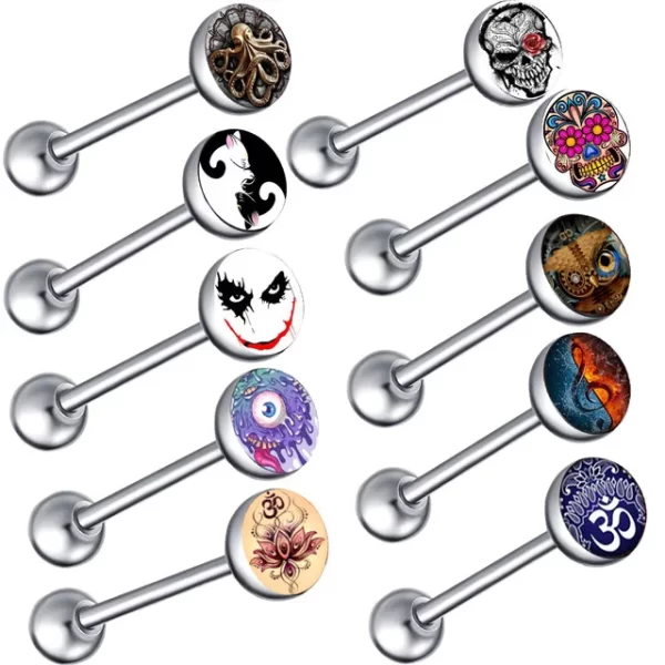 6PCS Stainless Steel Glorious Tongue Ring Bulk 14G Nipple Piercing Bar Lot Glitter Tongue Piercing Set Barbell Piercing Jewelry - Image 27