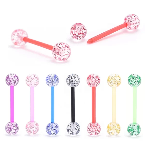 6PCS Stainless Steel Glorious Tongue Ring Bulk 14G Nipple Piercing Bar Lot Glitter Tongue Piercing Set Barbell Piercing Jewelry - Image 5