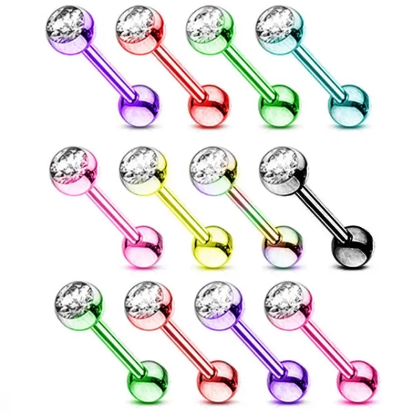 6PCS Stainless Steel Glorious Tongue Ring Bulk 14G Nipple Piercing Bar Lot Glitter Tongue Piercing Set Barbell Piercing Jewelry - Image 19