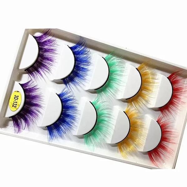 NEW 5 Pairs 3D Colored Faux Mink Eyelash Red Yellow Green Purple Colorful Fluffy High Volume Makeup Beauty Rainbow Lashes - Image 3