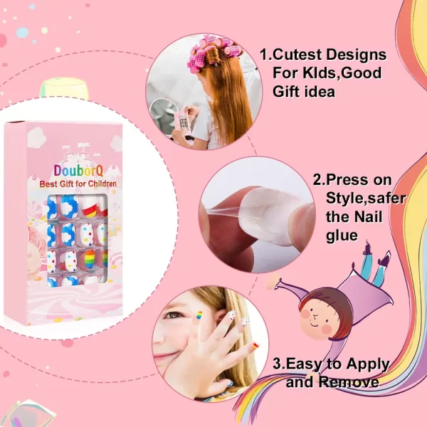 120Pcs Candy Child Nail Tips Kids False Nail Girls Cartoon Press on Nails Colorful Festival Full Cover Nails Cute Manicure Tools - Image 4