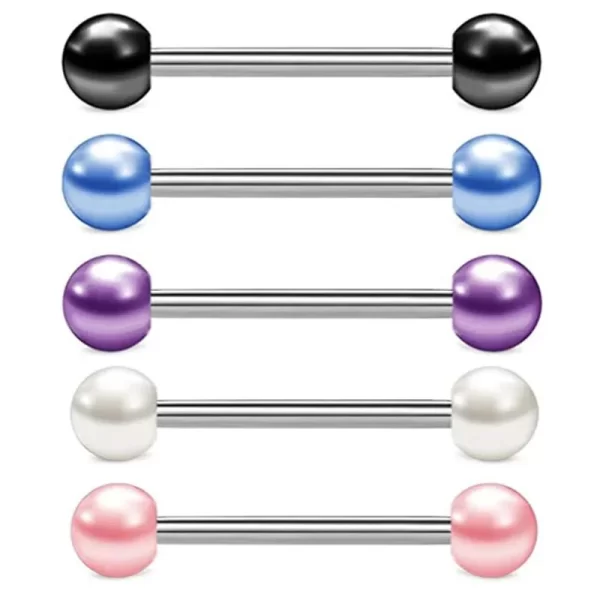 6PCS Stainless Steel Glorious Tongue Ring Bulk 14G Nipple Piercing Bar Lot Glitter Tongue Piercing Set Barbell Piercing Jewelry - Image 7