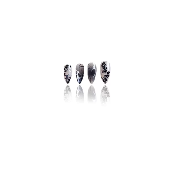 Wearable Y2k Cool False Nails Long Almond Tricolor Fake Nails Fashion Nail Tips Press On Round With Silver Stripes Beads Designs - Image 5