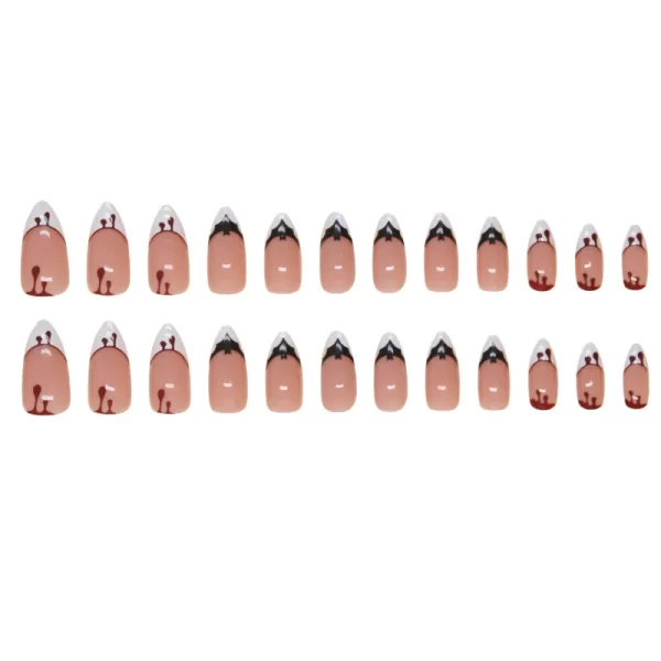 24Pcs Halloween False Nails with Almond Head Design Mid-length French Fake Nails Bat Wearable Oval Press on Nails Manicure Tools - Image 6