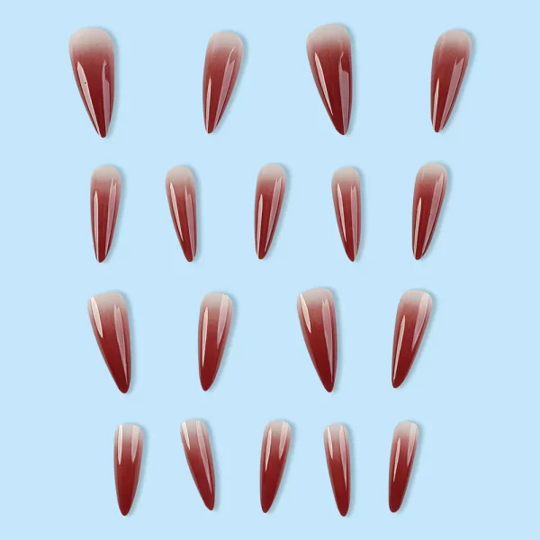 Wine Red Fake Nail Tips Long Pointed Head Glossy Press on Nails Wearable Full Cover INS Gradient Color False Nail Tips 24pcs - Image 4