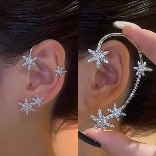 Luxury Star Butterfly Clip Earrings Female Crystal Tassel Ear Clip Earring Sparkling Zircon Ear Cuff Fashion Jewelry accessories - Image 2