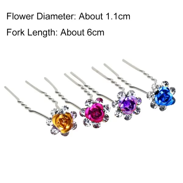 20pc/pack Women U-shaped Hair Fork Pin Crystal Rose Flower Hairclips Rhinestone Hair Stick Wedding Bridal Jewelry Headwear - Image 6