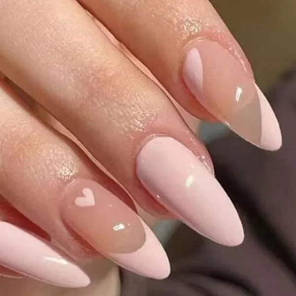 24pcs press on nails  Long Almond Blue Line Love Flower Lattice Print Fake Nail french tip press on nails cute nail - Image 7