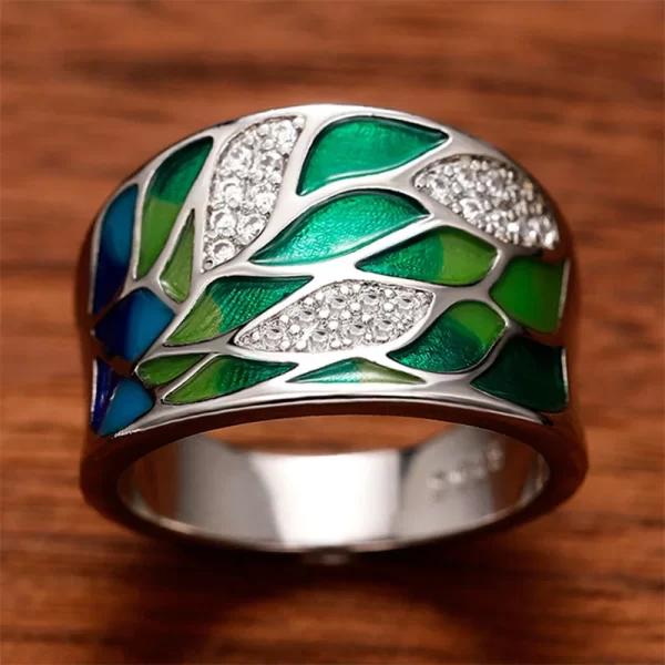 Green Leaf Enamel Handmade Oil Dropping Women's Ring Charm High Luxury Westernized  Prom Fancy Birthday Gift Fashion Jewelry - Image 3