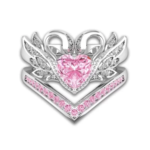 Elegant Beautiful Silver Color Heart Ring Women's Engagement Zircon Heart Shped Swan Ring Set Bridal Party Wedding Jewelry Gift - Image 3