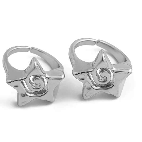 SHIXIN 2Pcs Design Three Dimensional Star Open Ring Set for Women Hip Hop Hollow Pentagrams Wide Finger Ring Girls Party Jewelry - Image 5
