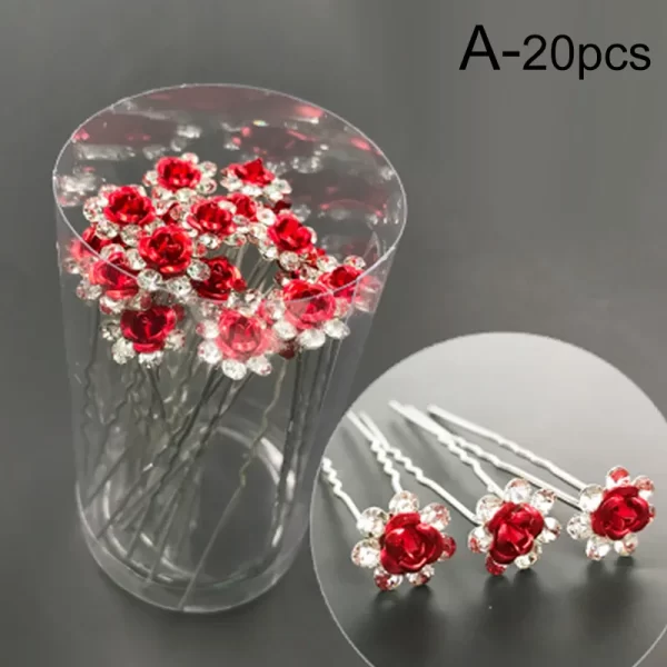 20pc/pack Women U-shaped Hair Fork Pin Crystal Rose Flower Hairclips Rhinestone Hair Stick Wedding Bridal Jewelry Headwear - Image 12