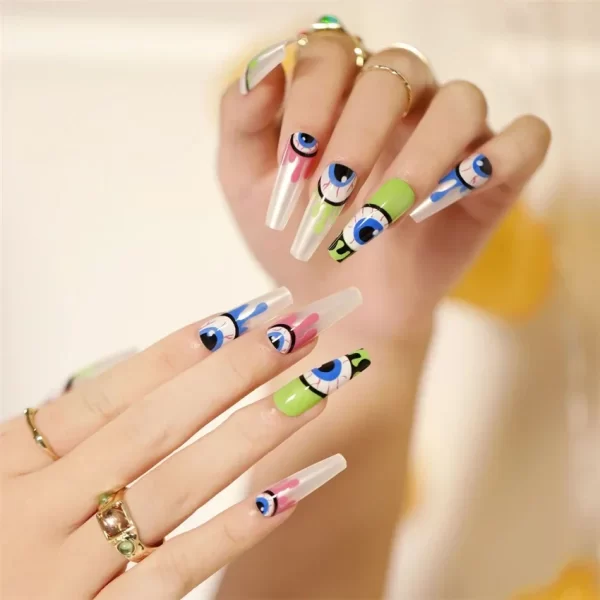 24pcs Artificial Acrylic Nail Art Fake Nails Full Coverage Removable Press on Nails Halloween Pumpkin Skull Moon False Nail Tip - Image 17
