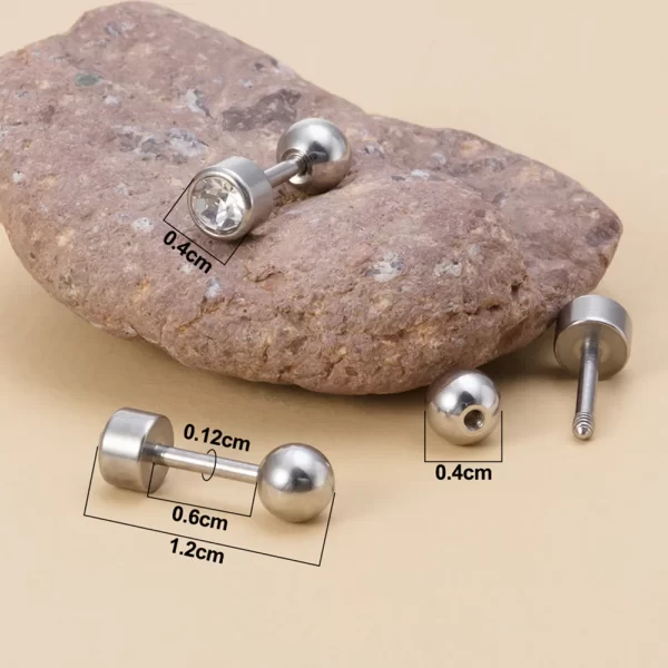 1 Pair Medical Stainless Steel Crystal Screw Round Ball Stud Earrings Ear Bone Nail Cartilage Earring Ear Piercing Body Jewelry - Image 4