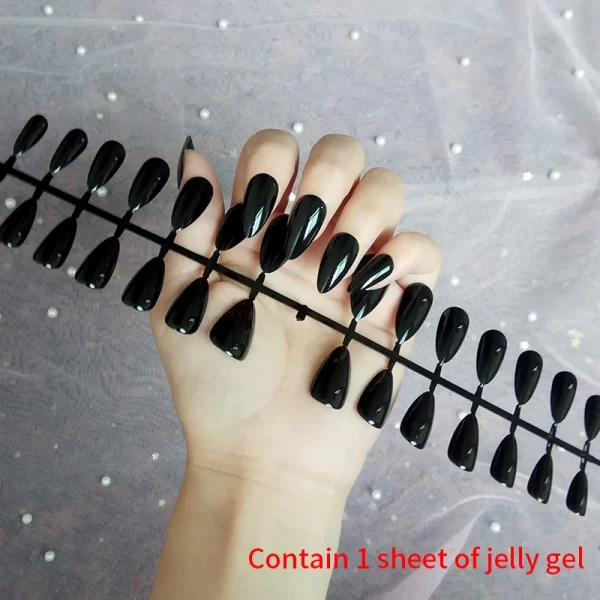 Sexy Charm Woman Black Frosted Snowflake Wearable Almond Shape Fake Nails Art Full Cover Finished False Nail Press on Nails Glue - Image 7