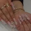 24Pcs Pink Butterfly Design False Nails Extra Long Coffin Fake Nails Wearable French Ballet Press on Nails Full Cover Nail Tips - Image 6